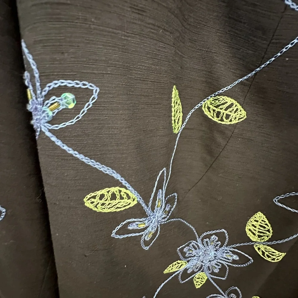 DressBarn Woman 1X Black Silk Embroidered‎ Floral Beaded Kimono Jacket Old Money